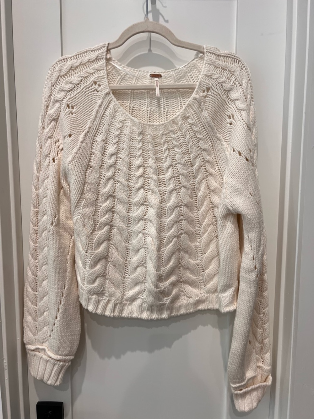 Free People Cream Cable Scoop-Neck Knit Sweater